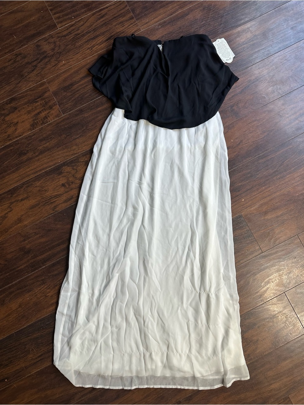 Way In Black White Ruffle Strapless Midi Dress